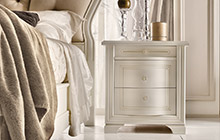 Nightstand, antique white glazed finish with decorations in amother-of-pearl effect and embedded pearls