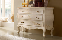 Dresser, antique white glazed finish with ochre COLOUR  wash and decorations