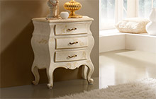 Nightstand, antique white glazed finish with ochre COLOUR  wash and decorations