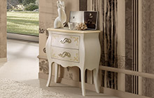 Nightstand, antique white glazed finish with ochre COLOUR  wash and decorations