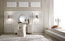 Glazed white antique finish, wooden panel with wall light