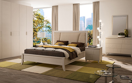 
Night Composition MOTIVI Wardrobe with 6 doors<br>
Wooden headboard with padded panel in econabuk and wooden bed frame<br>
nightstands and dresser with straight drawers<br>
Ash three veneer, CORDA lacquered open pore finish.         
