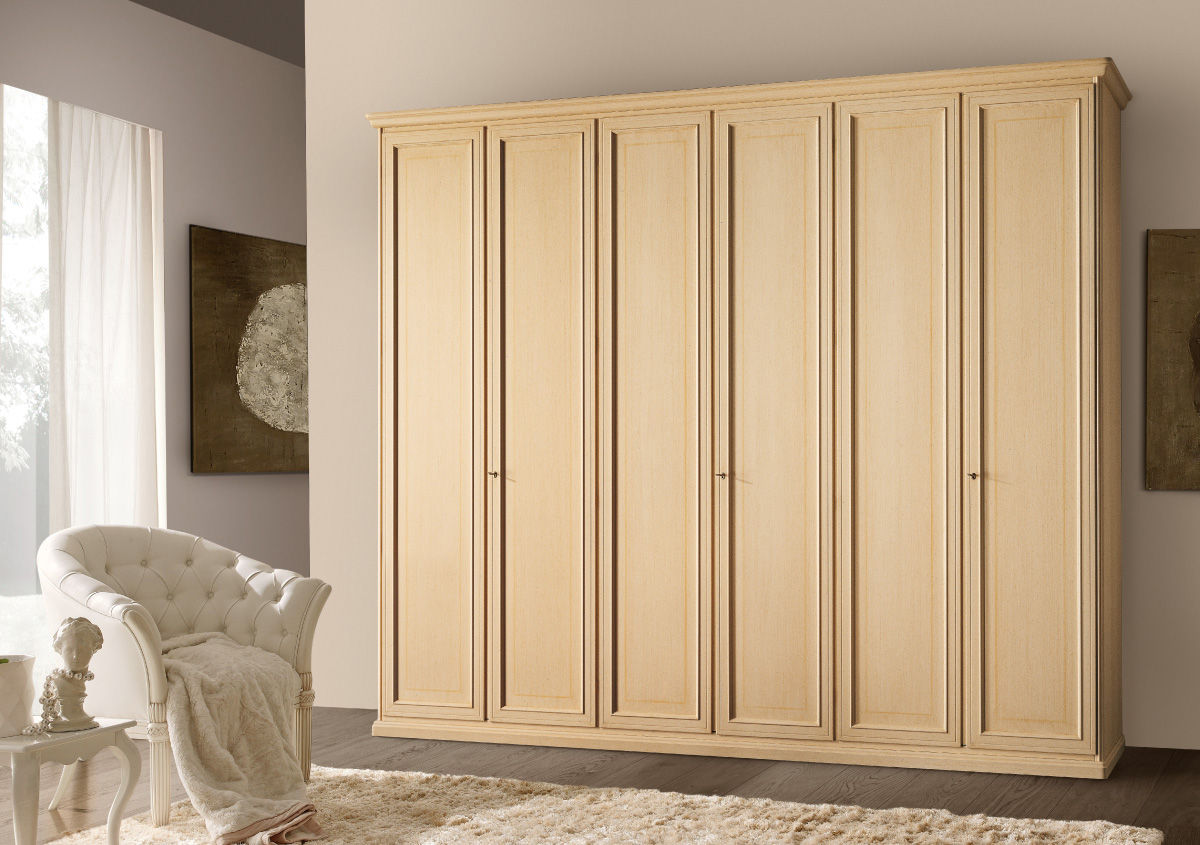Wardrobe with 6 hinged doors, tarred finish with matching trim